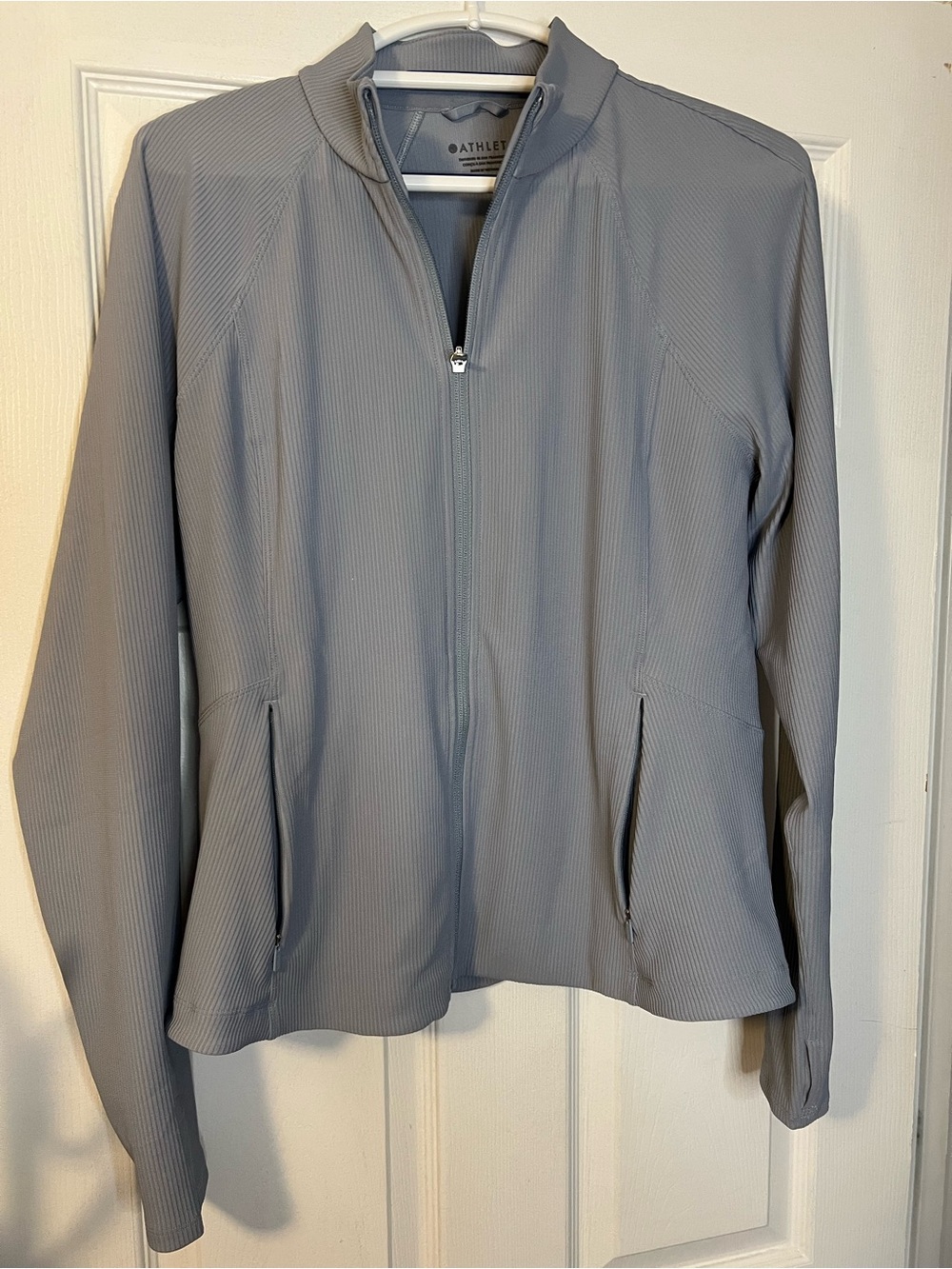 #412 Athleta Ribbed Zip Front Performance Jacket Gray XL EUC